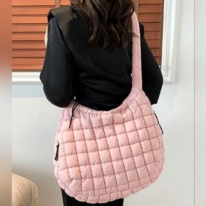 Quilted Pink Shoulder Bag - Women's Padded Tote